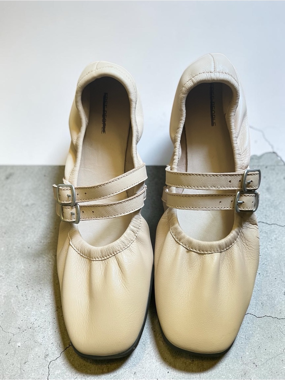 Free People Cream Leather Double-Strap Flats